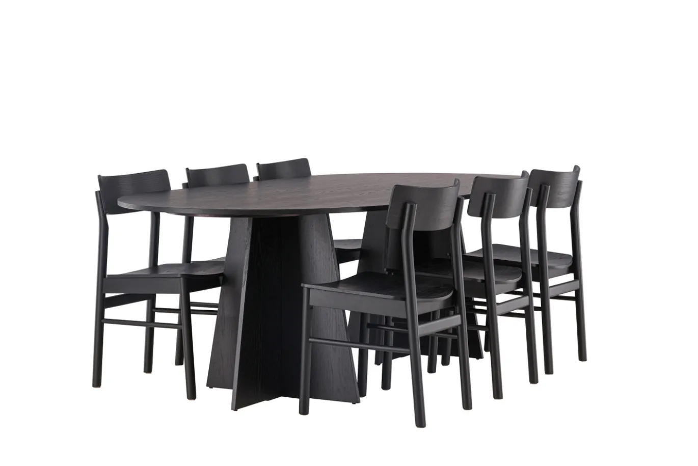 Fjôrd Eetkamerset Bootcut Zwart Rubberhout Met Ovale Eettafel