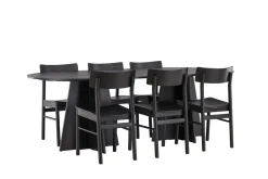Fjôrd Eetkamerset Bootcut Zwart Rubberhout Met Ovale Eettafel