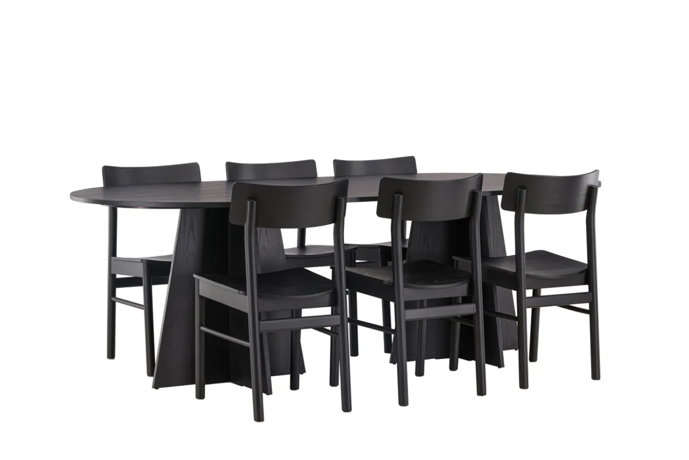 Fjôrd Eetkamerset Bootcut Zwart Rubberhout Met Ovale Eettafel