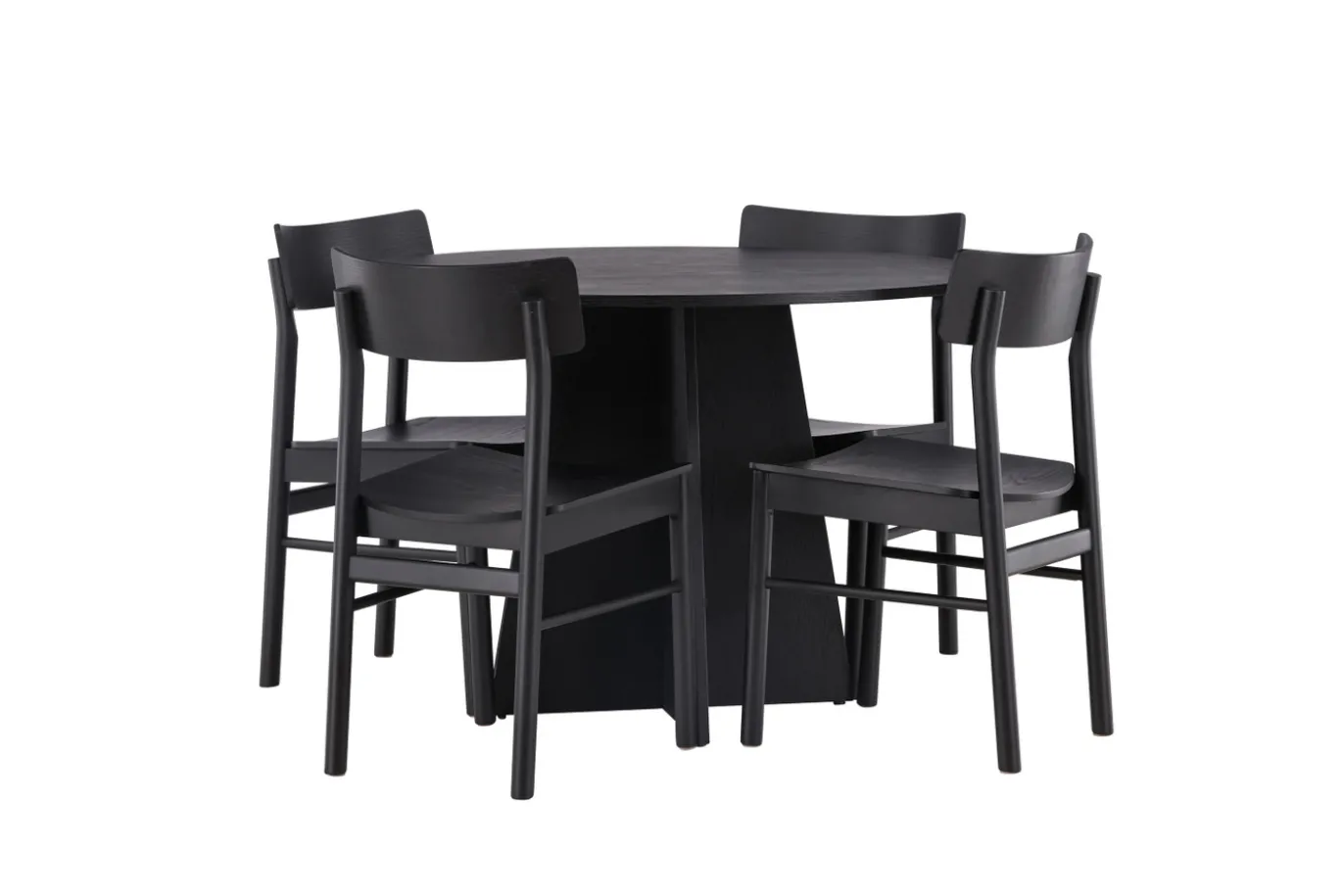 Fjôrd Eetkamerset Bootcut Zwart Rubberhout Met Ronde Eettafel