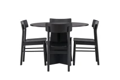 Fjôrd Eetkamerset Bootcut Zwart Rubberhout Met Ronde Eettafel