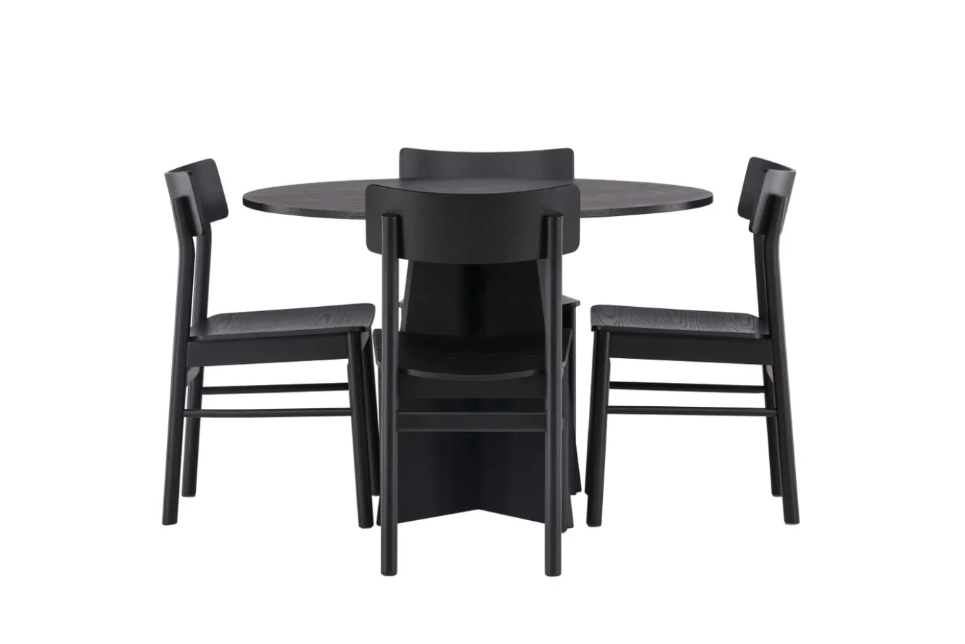 Fjôrd Eetkamerset Bootcut Zwart Rubberhout Met Ronde Eettafel