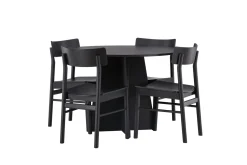 Fjôrd Eetkamerset Bootcut Zwart Rubberhout Met Ronde Eettafel