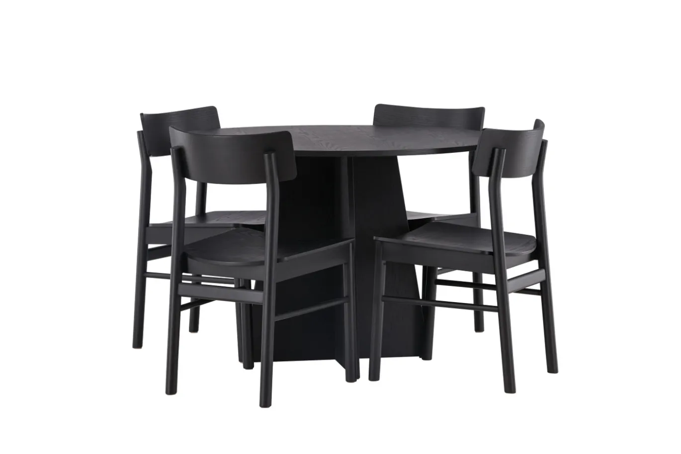 Fjôrd Eetkamerset Bootcut Zwart Rubberhout Met Ronde Eettafel