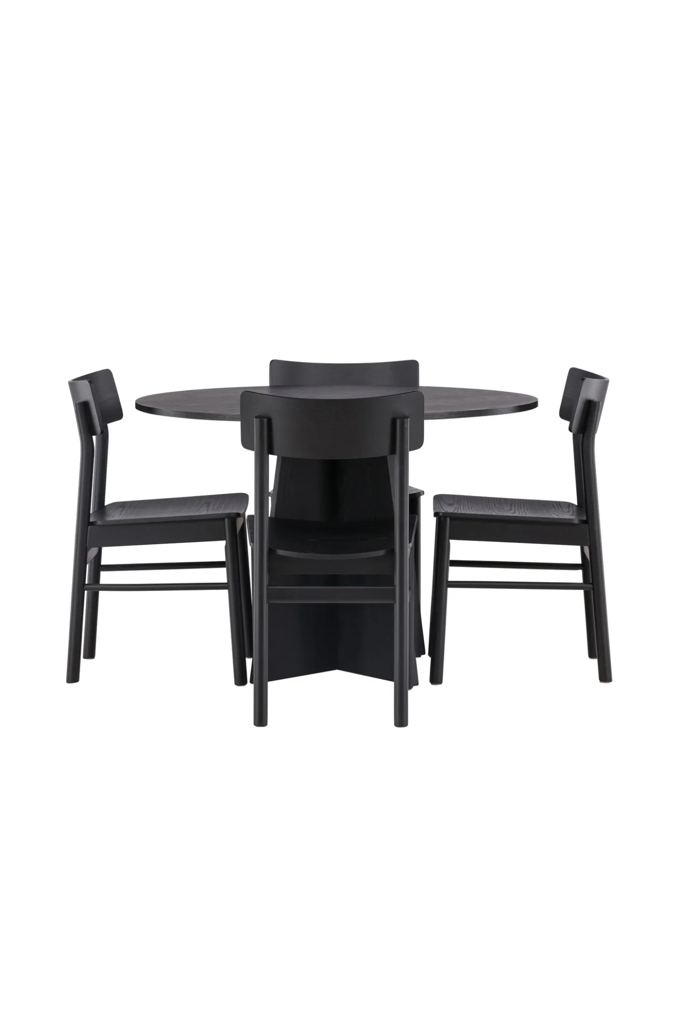 Fjôrd Eetkamerset Bootcut Zwart Rubberhout Met Ronde Eettafel