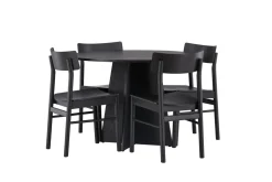 Fjôrd Eetkamerset Bootcut Zwart Rubberhout Met Ronde Eettafel