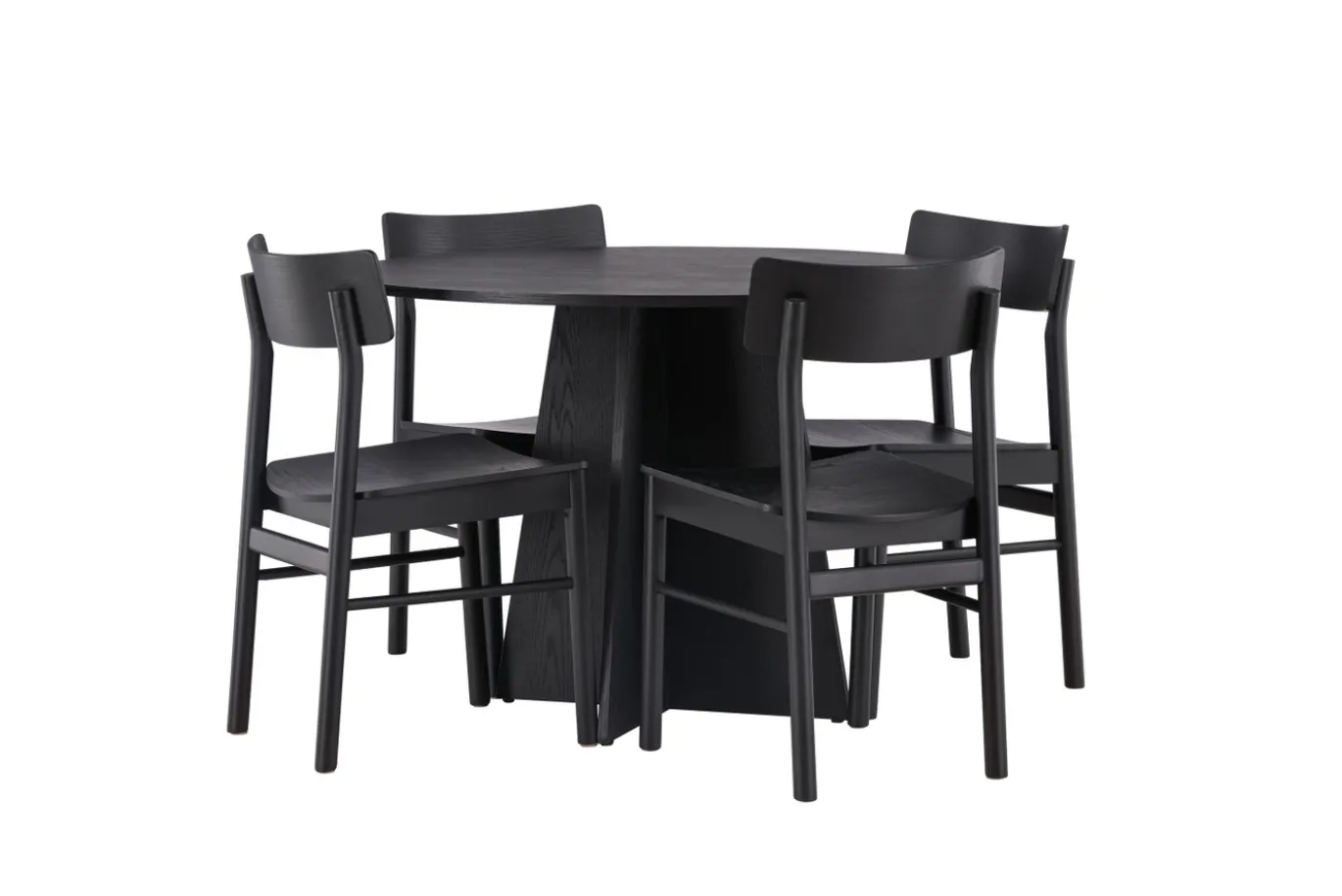 Fjôrd Eetkamerset Bootcut Zwart Rubberhout Met Ronde Eettafel