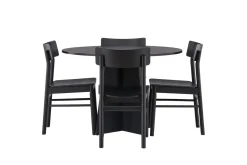Fjôrd Eetkamerset Bootcut Zwart Rubberhout Met Ronde Eettafel