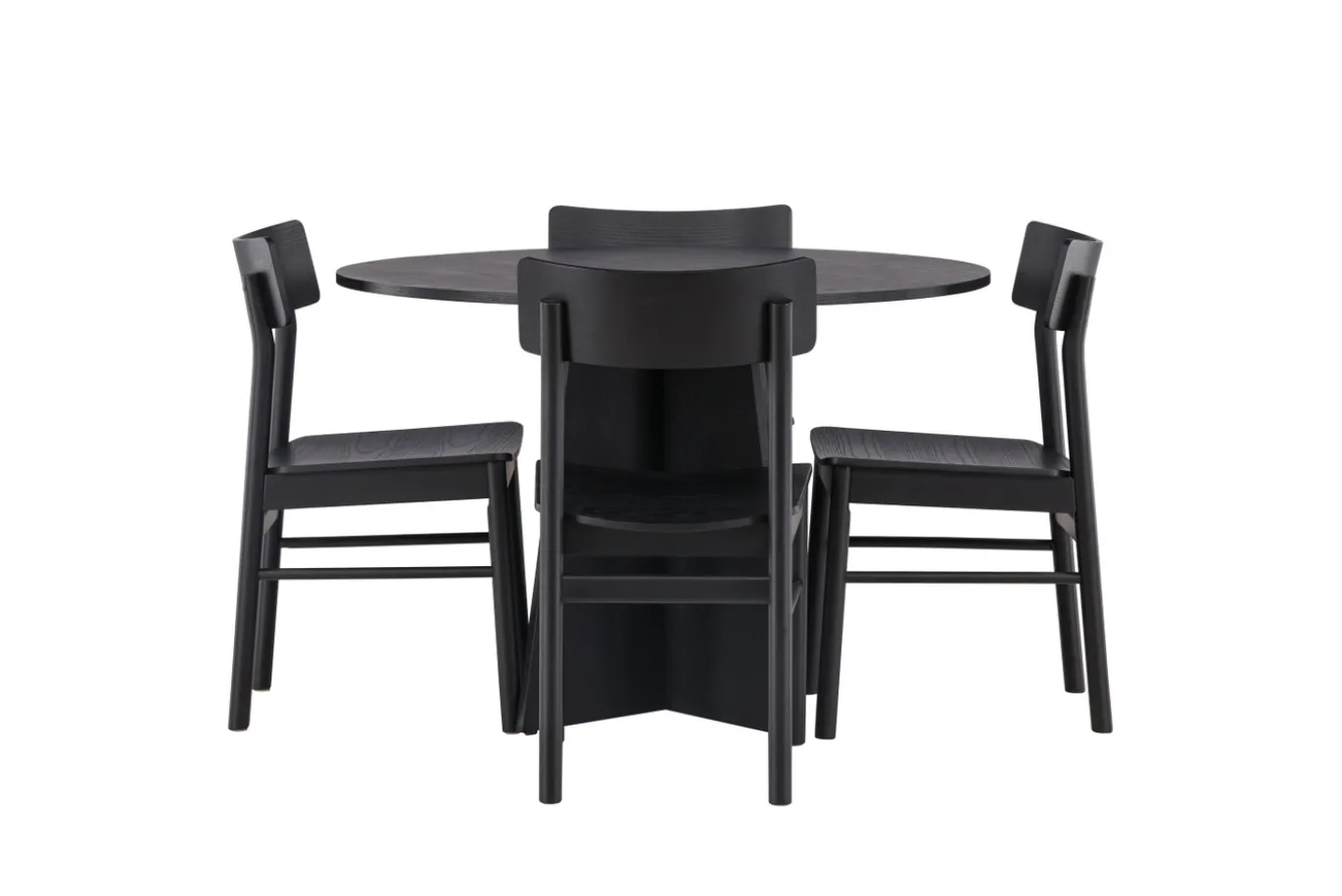 Fjôrd Eetkamerset Bootcut Zwart Rubberhout Met Ronde Eettafel