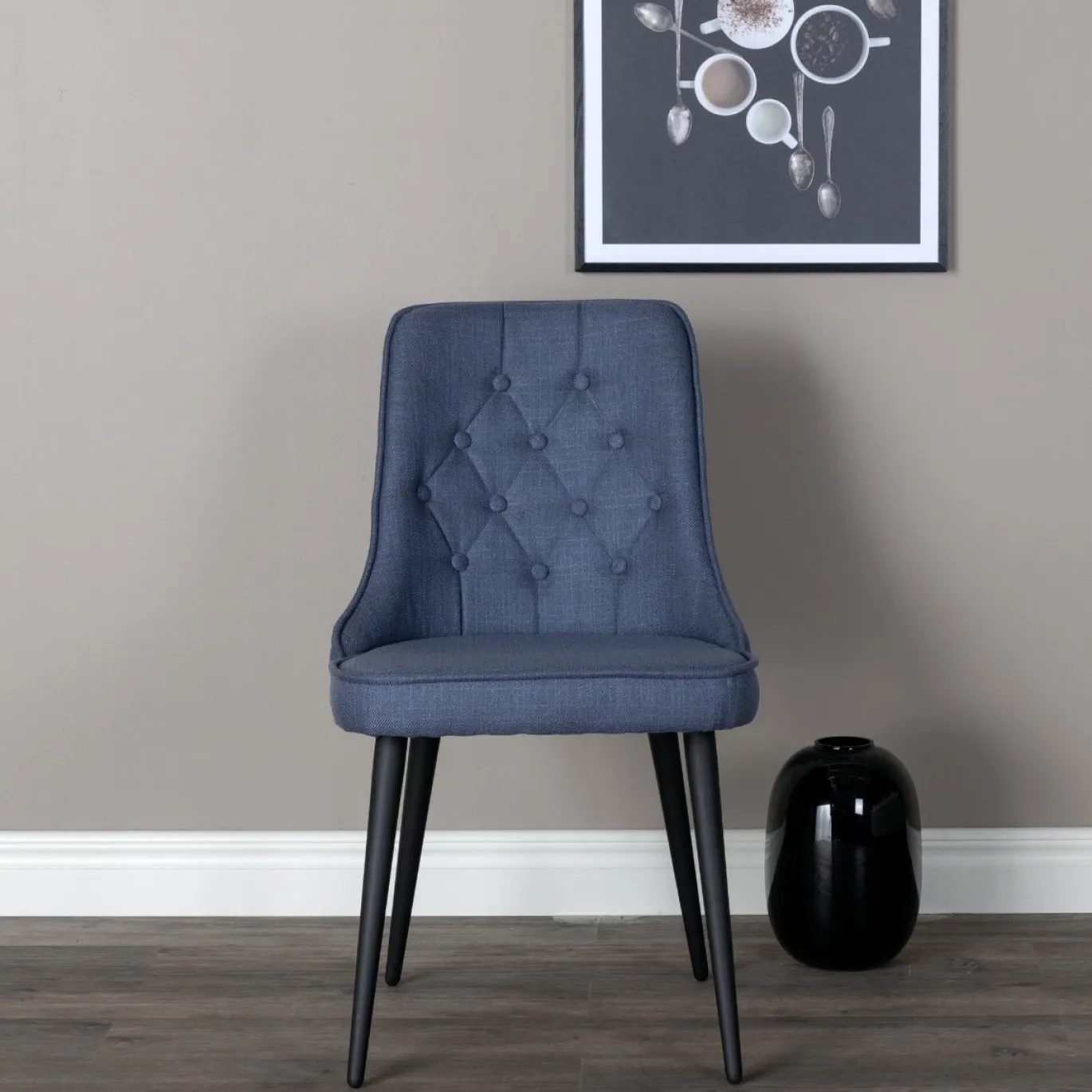 Fjôrd Eetkamerstoel Deluxe Zwart/Blauw Stof
