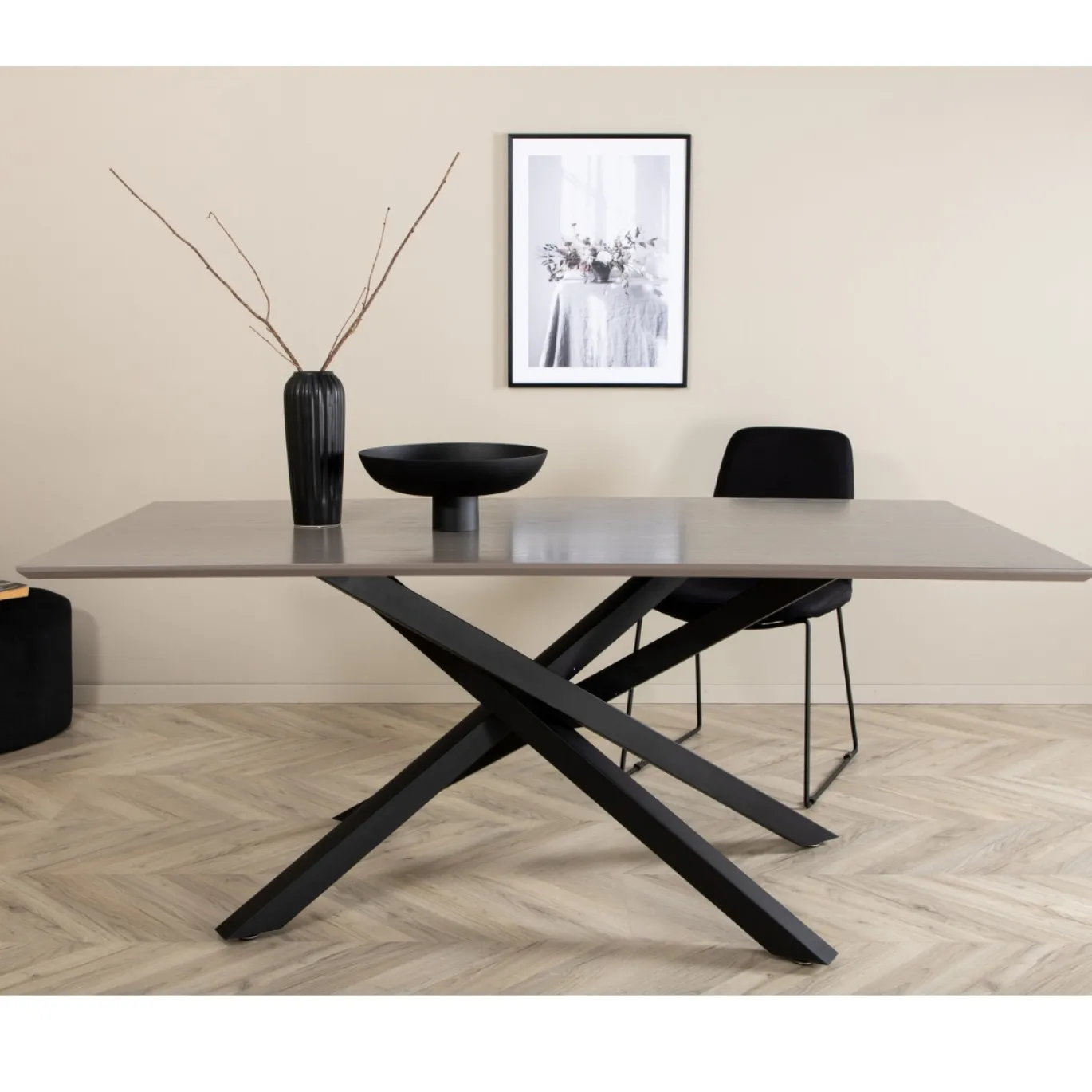 Fjôrd Eettafel Piazza Zwart/Grijs Fineer 180x90cm
