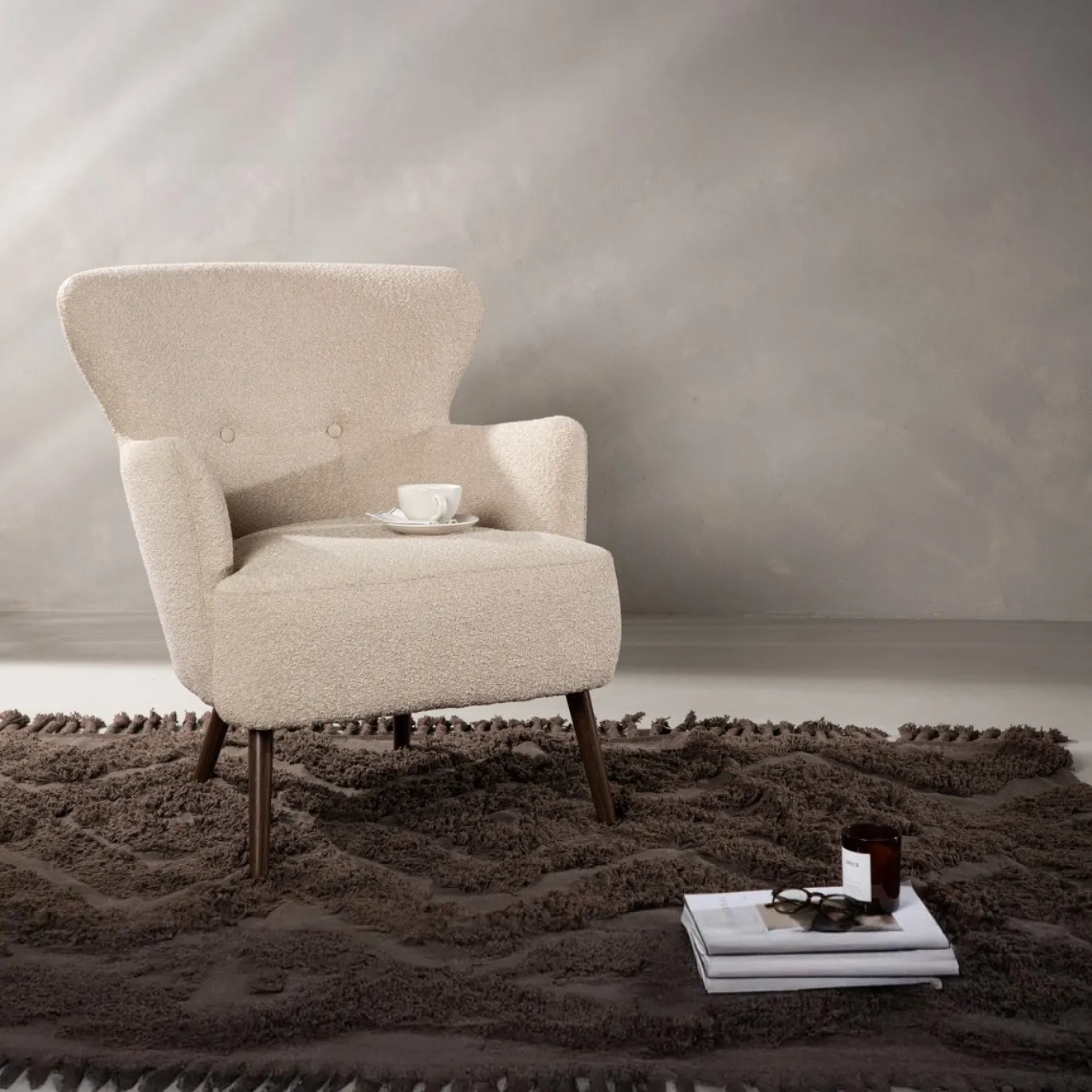 Fjôrd Fauteuil Lincoln Walnoot Beige Boucle