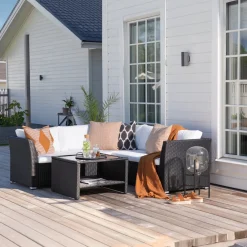 Fjôrd Hoekbankset Haiti Wicker Zwart/Wit
