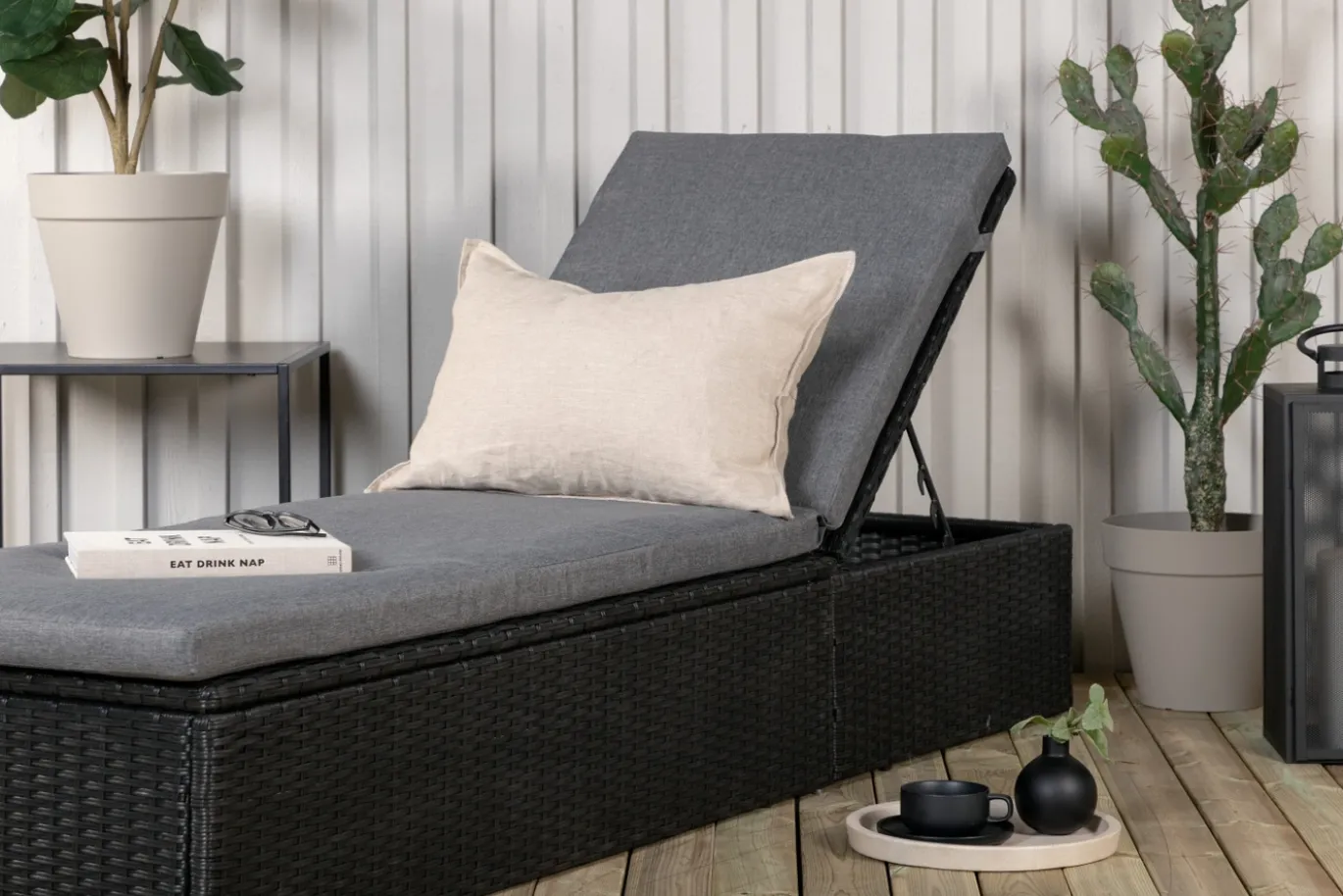 Fjôrd Lounge Ligbed Quad Lounge - Zwart Wicker