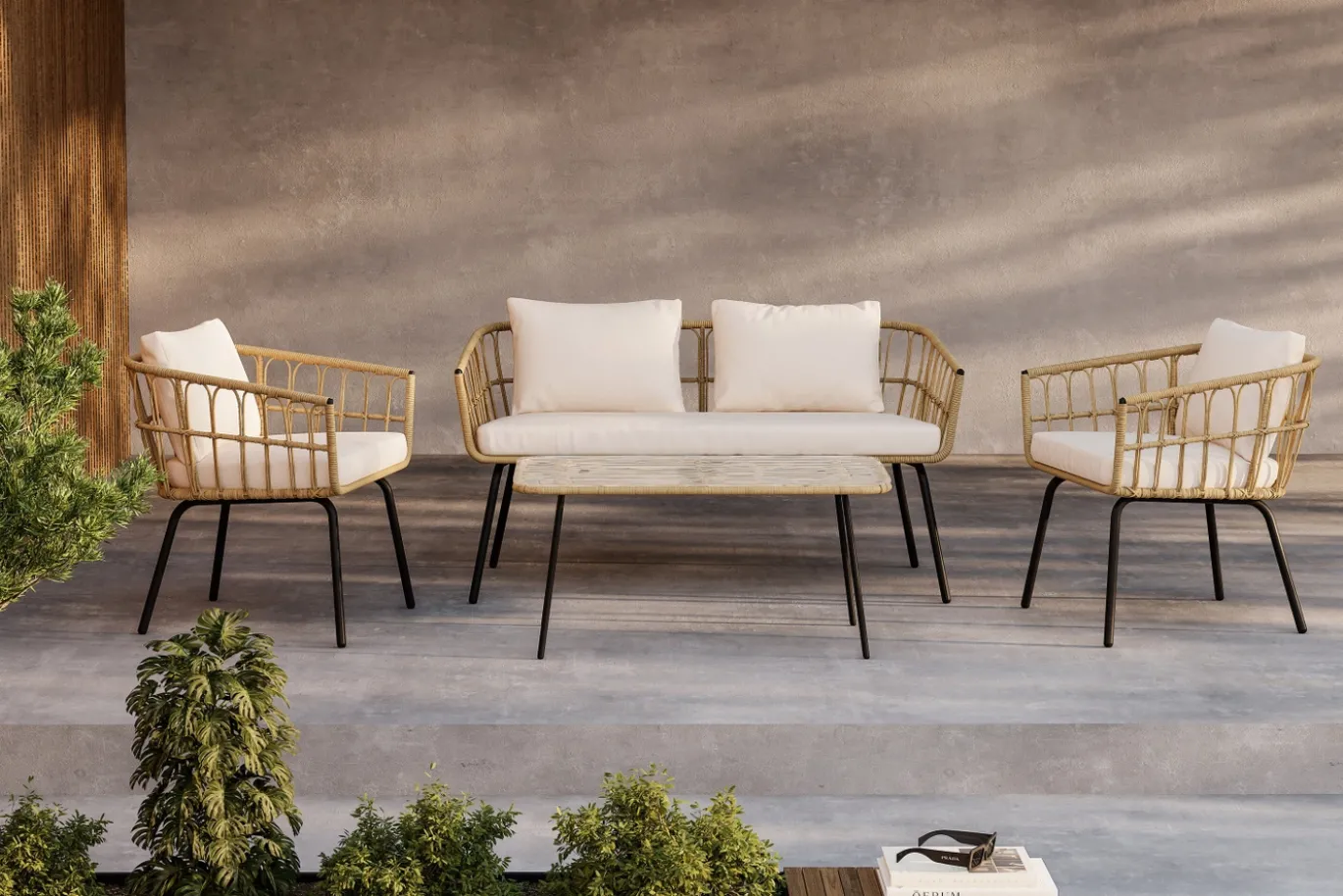 Fjôrd Loungeset Ortigia Rotan Zwart/Naturel