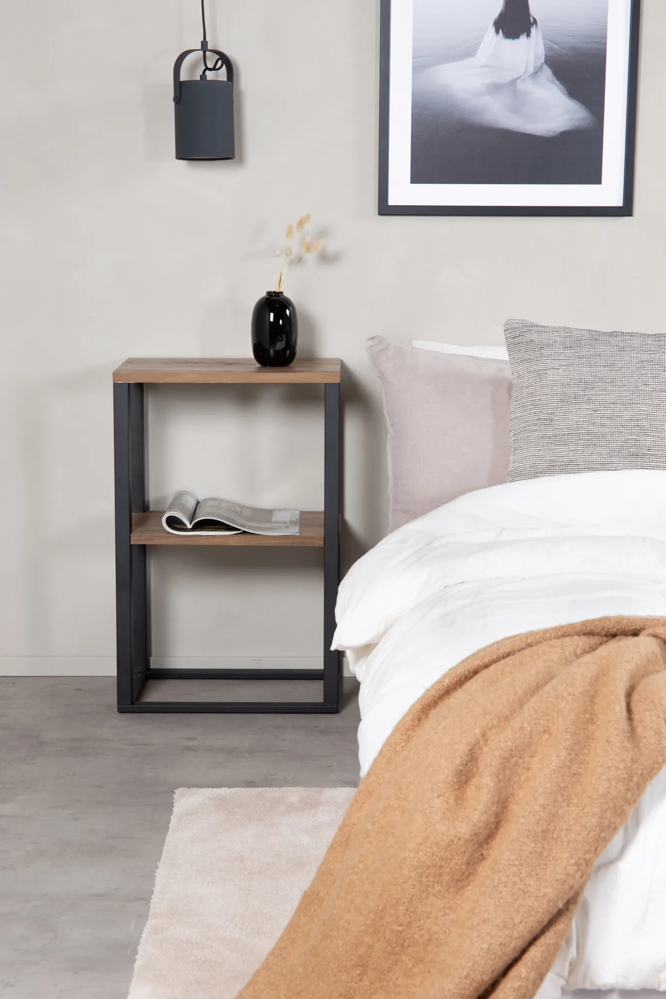 Fjôrd Nachtkastje Rise Zwart Teak-look 45x30x70cm