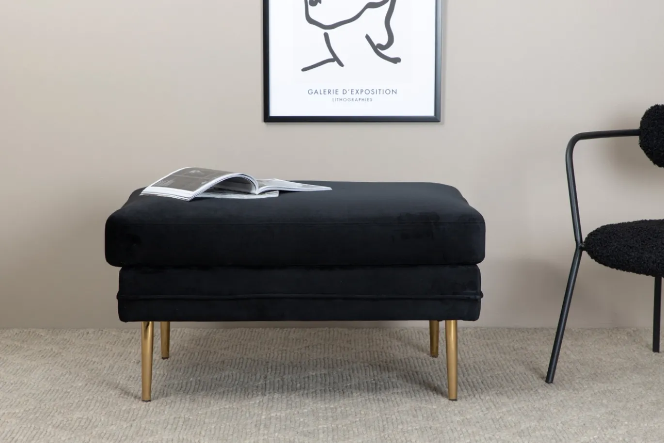 Fjôrd Poef Boom Zwart/Goud Velvet 90x70cm