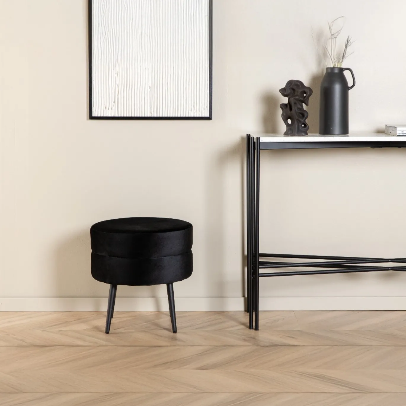 Fjôrd Poef Pot Zwart ø40cm