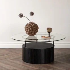 Fjôrd Salontafel Bovall Zwart Helder Glas ⌀90cm