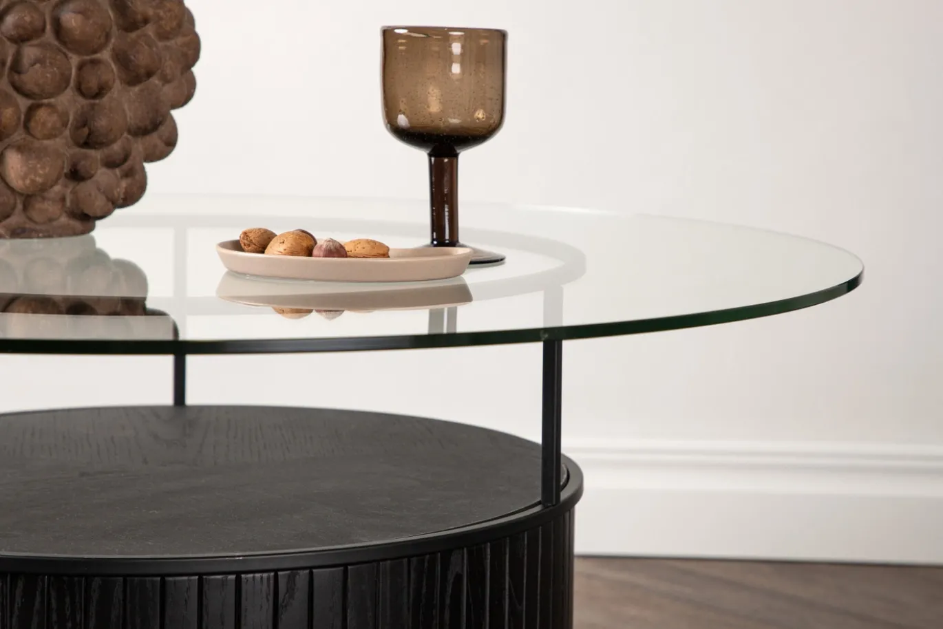 Fjôrd Salontafel Bovall Zwart Helder Glas ⌀90cm