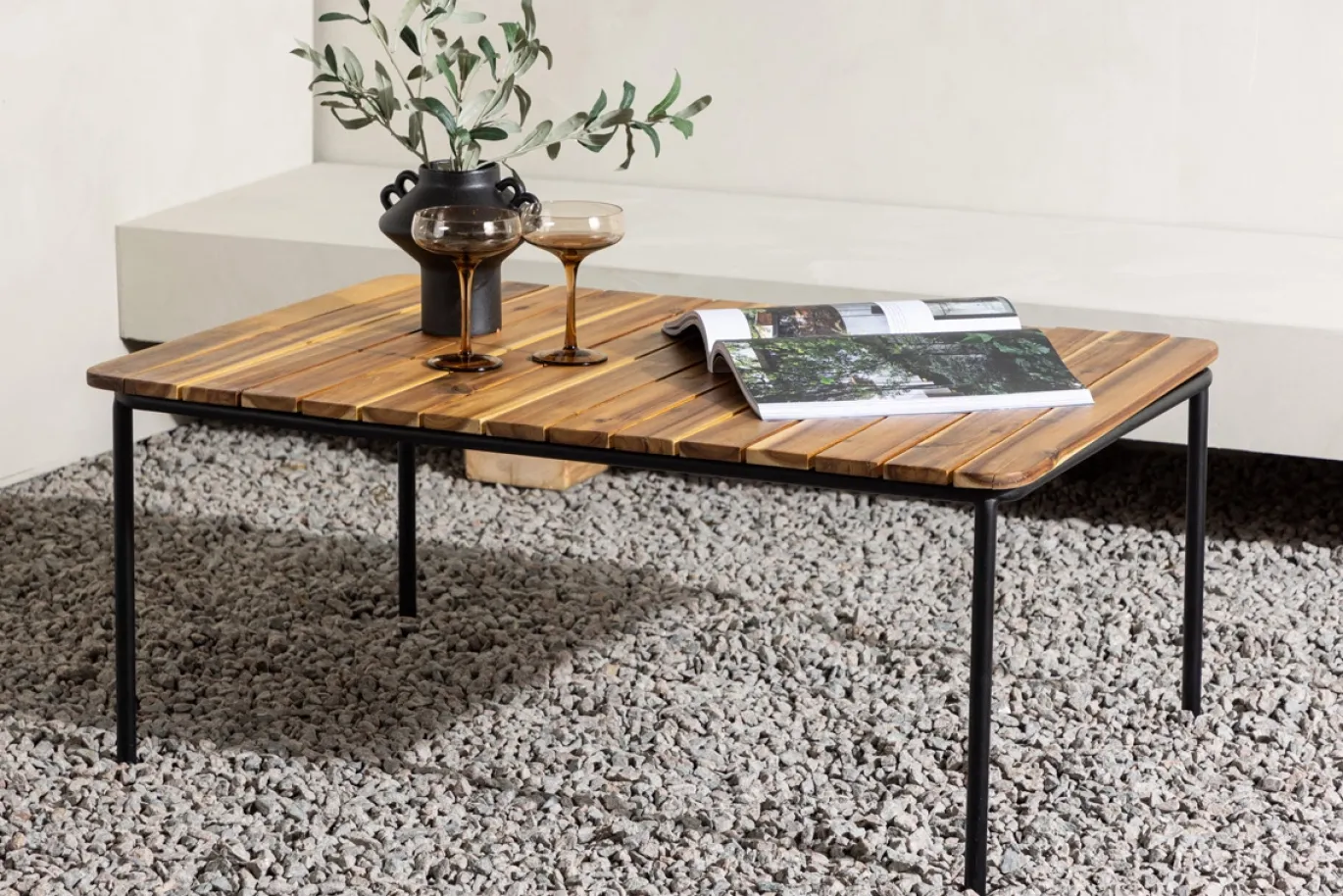 Fjôrd Salontafel Penh Staal Zwart Acacia Rectangular 65x100x40