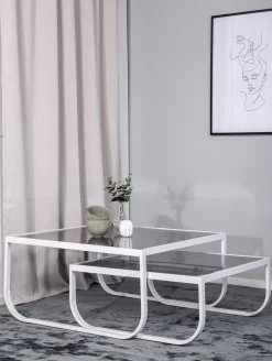 Fjôrd Salontafel Rocker Set Of 2 Wit Smokey Glas