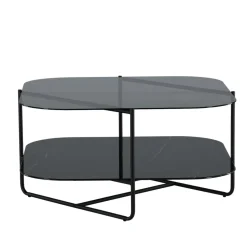 Fjôrd Salontafel Un-line Smoked Glas Met Zwarte Poot