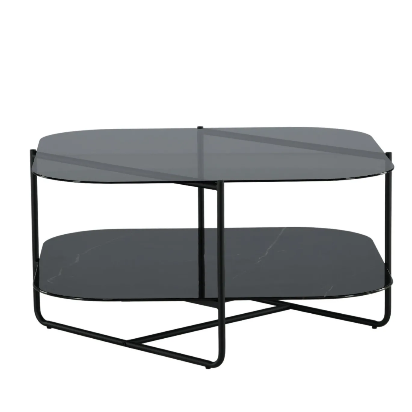 Fjôrd Salontafel Un-line Smoked Glas Met Zwarte Poot