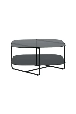 Fjôrd Salontafel Un-line Smoked Glas Met Zwarte Poot