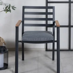 Fjôrd Tuinstoel Brasilia Zwart Aluminium/Teakhout