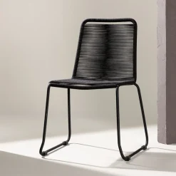 Fjôrd Tuinstoel Lindos Zwart Alu Zwart Touw
