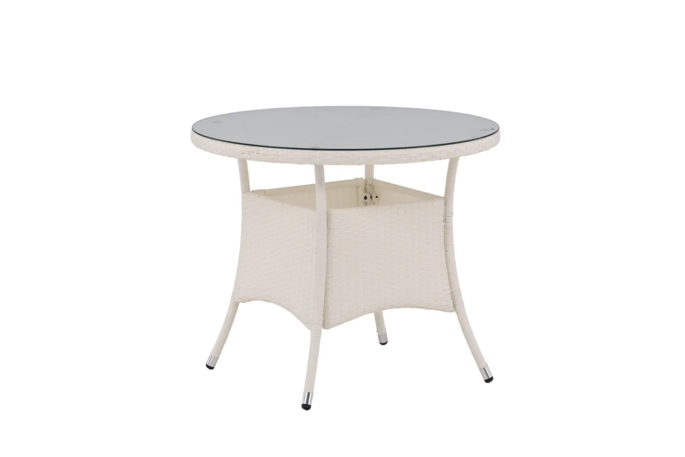 Fjôrd Tuintafel Volta Rond Wit Wicker/Glas Ø90cm
