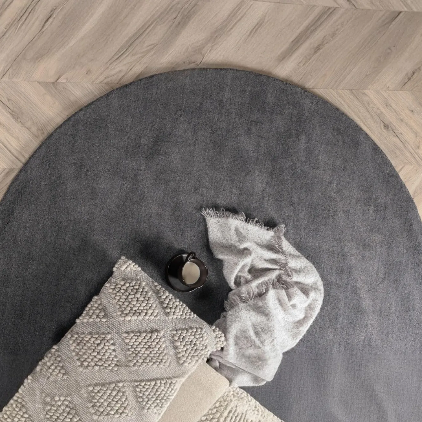 Fjôrd Vloerkleed Ulla Wol Polyester Donkergrijs Ø200cm