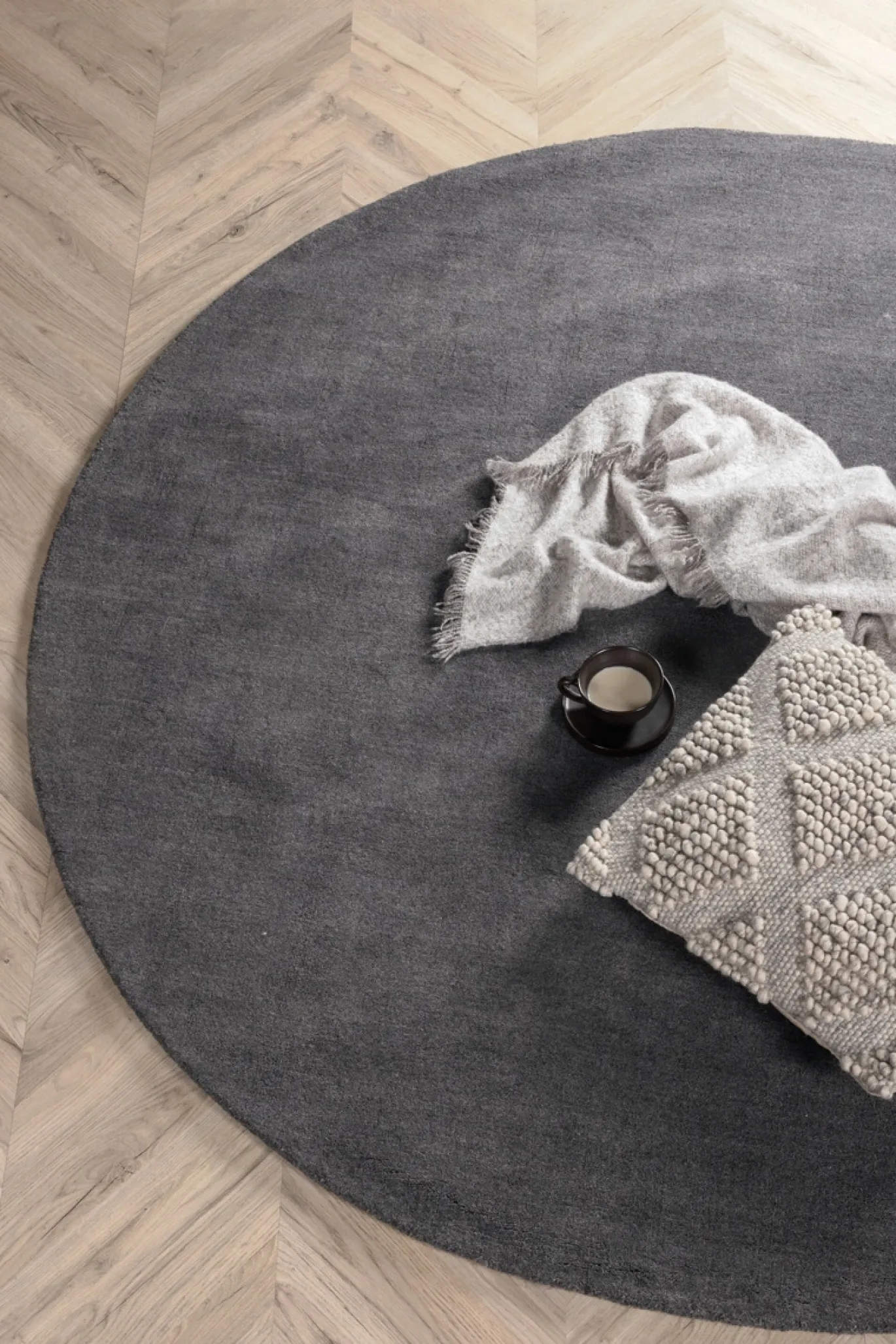 Fjôrd Vloerkleed Ulla Wol Polyester Donkergrijs Ø200cm