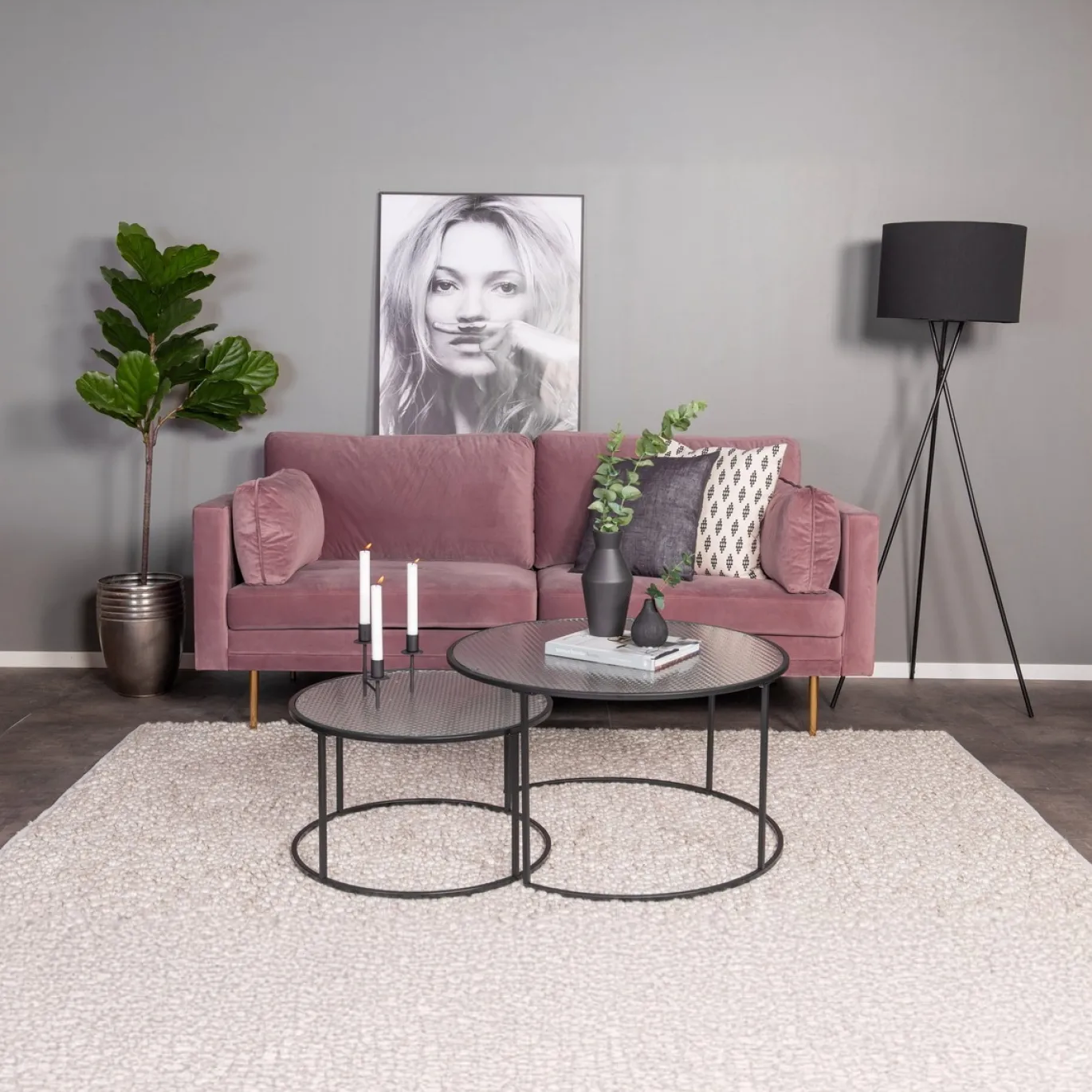 Fjôrd 3-Zits Bank Boom Velvet Dusty Roze
