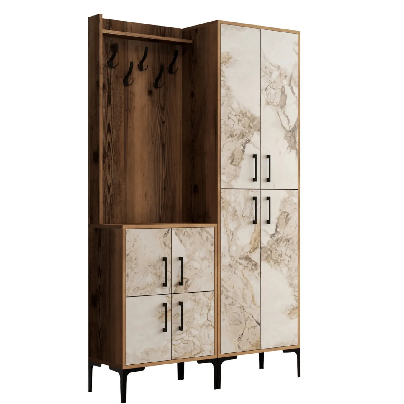 Garderobemeubel Berlin Melamine Walnoot Wit Marmerlook