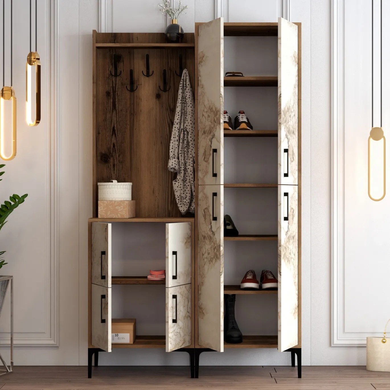 Garderobemeubel Berlin Melamine Walnoot Wit Marmerlook