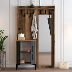 Garderobemeubel Berlin met spiegel Melamine Walnoot Antraciet