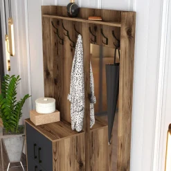 Garderobemeubel Berlin met spiegel Melamine Walnoot Antraciet