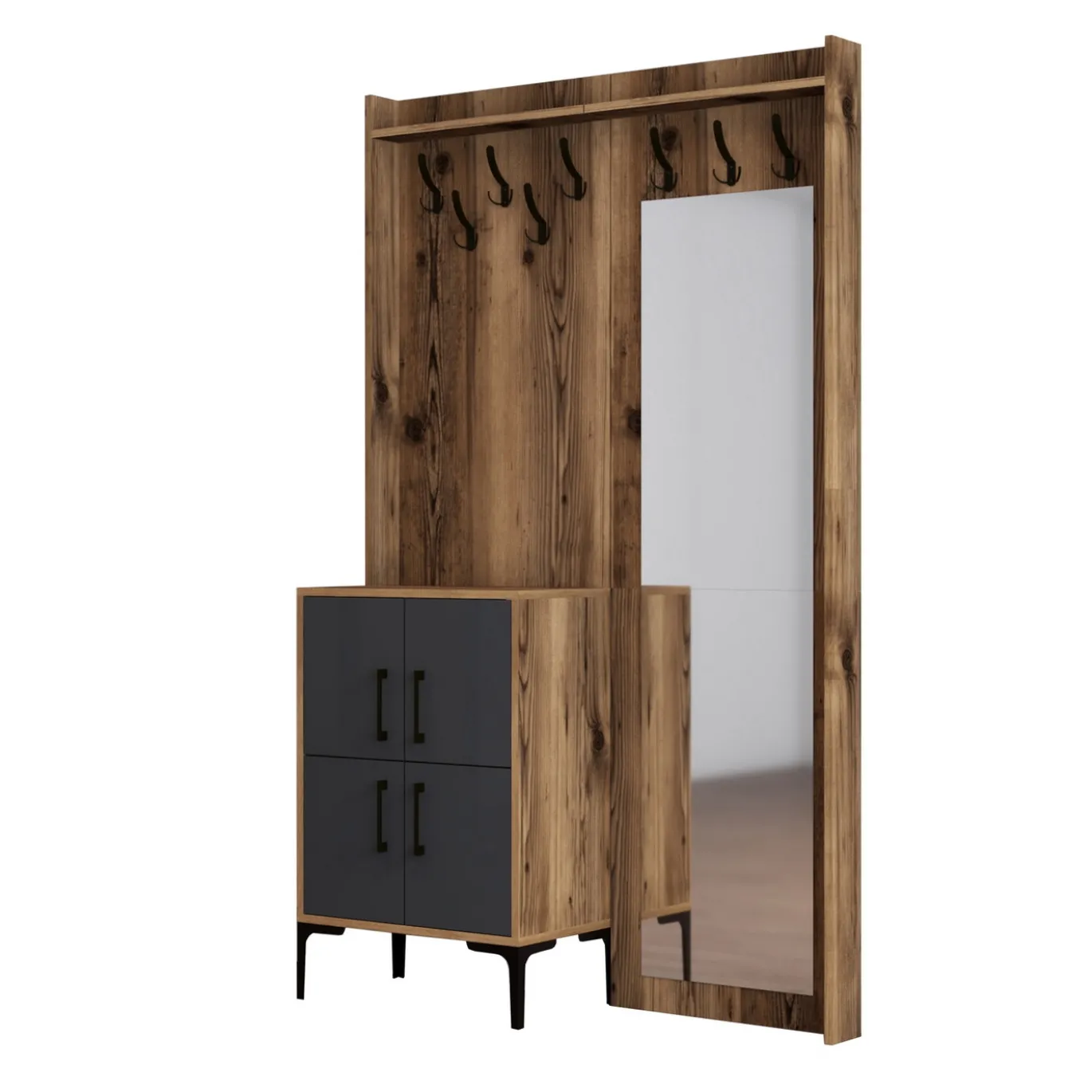 Garderobemeubel Berlin met spiegel Melamine Walnoot Antraciet