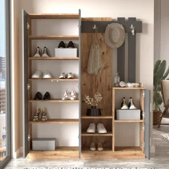 Garderobemeubel Didim Large Melamine Atlantic Pine Antraciet