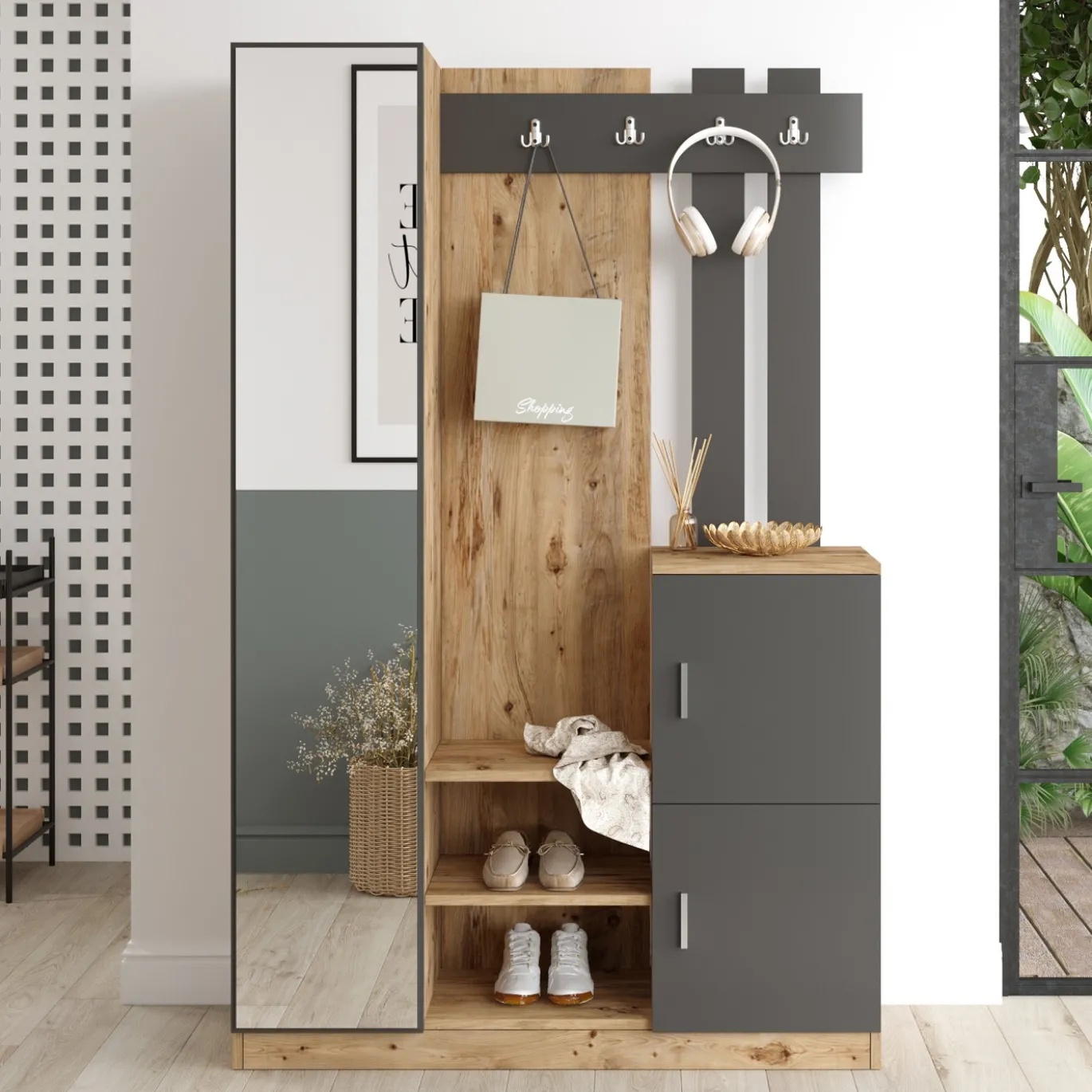 Garderobemeubel Didim Naturel/Antraciet S