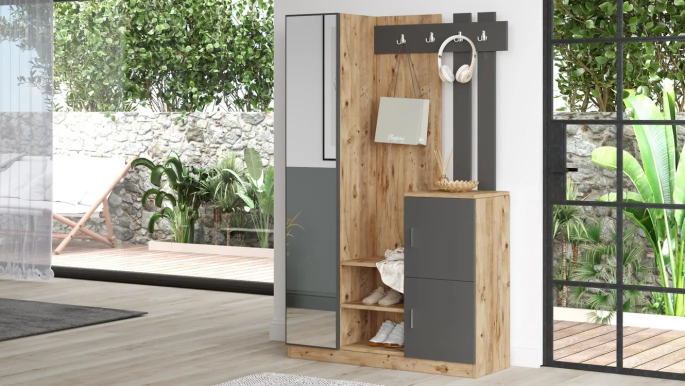 Garderobemeubel Didim Naturel/Antraciet S