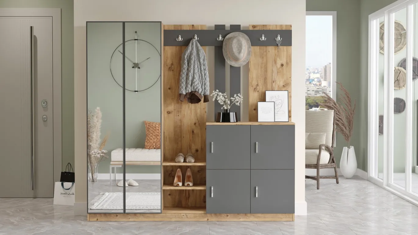 Garderobemeubel Didim Naturel/Antraciet XL