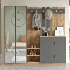 Garderobemeubel Didim Naturel/Antraciet XL