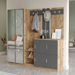 Garderobemeubel Didim Naturel/Antraciet XL