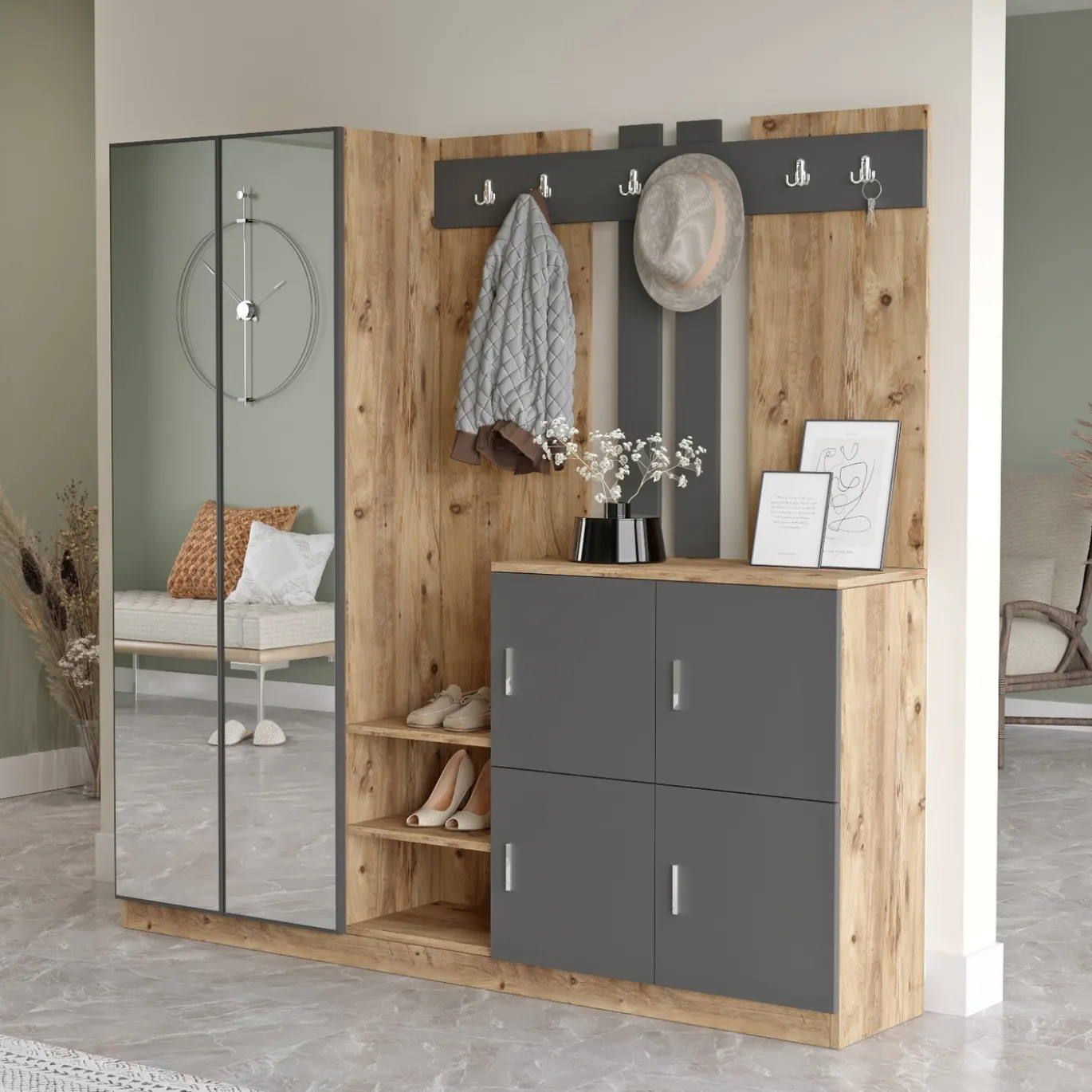 Garderobemeubel Didim Naturel/Antraciet XL