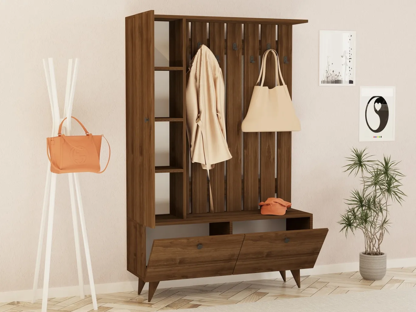 Garderobemeubel Lala Melamine Walnoot
