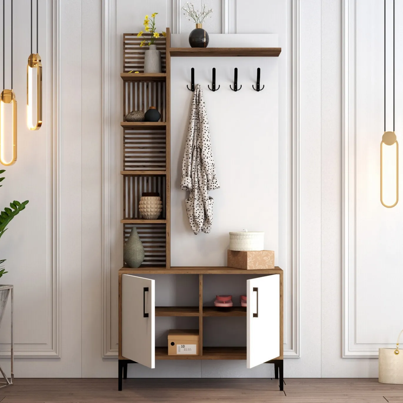 Garderobemeubel Viyana Melamine Walnoot Wit