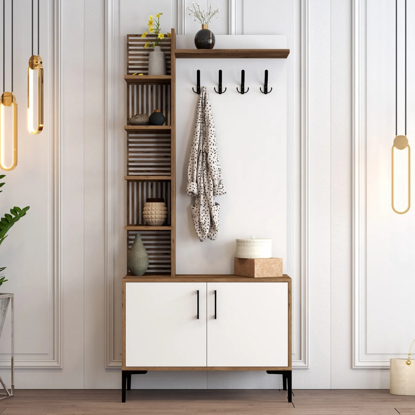 Garderobemeubel Viyana Melamine Walnoot Wit